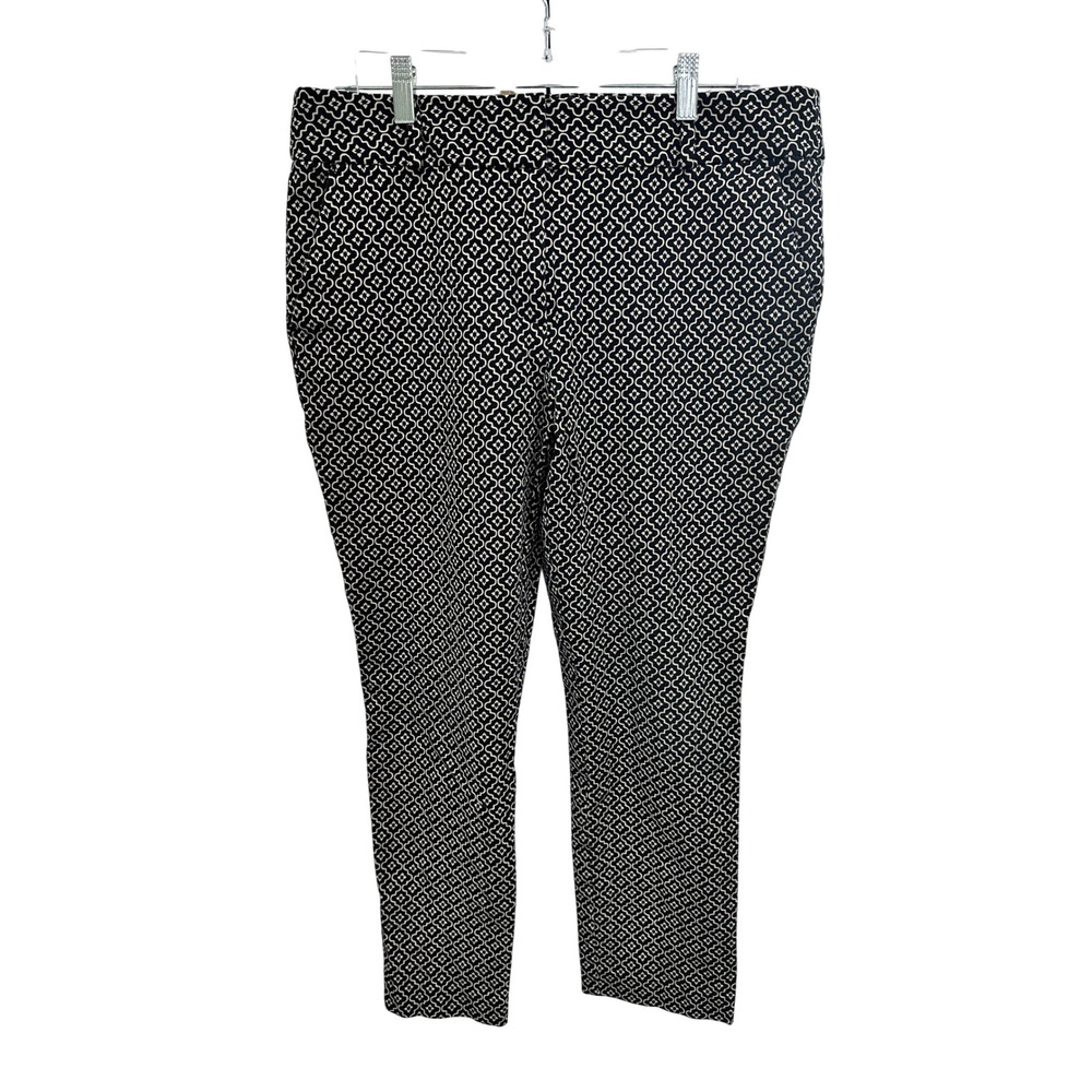 Ann Taylor Loft Marisa‎ Skinny Pants 12 Black White Geometric Quatrefoil Ankle